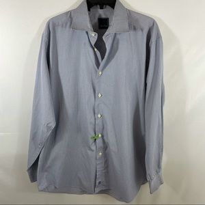 David Donahue Mens Dress Shirt Blue Gingham Spread Collar Barrel Cuff 17.5